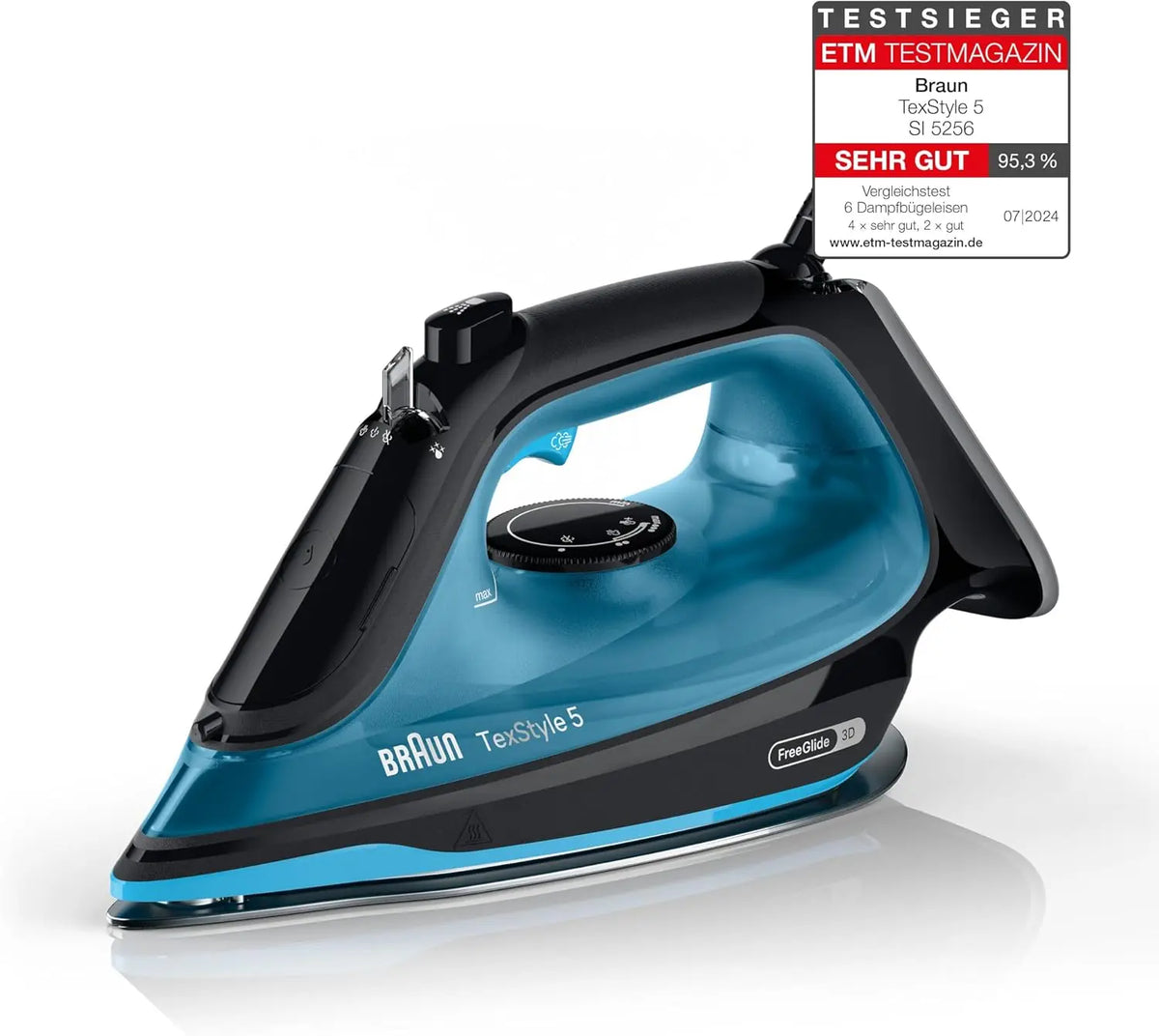 Braun Household TexStyle 5 SI5256 BL Fer à repasser vapeur avec semelle FreeGlide 3D – 2600 W, bleu/gris/noir