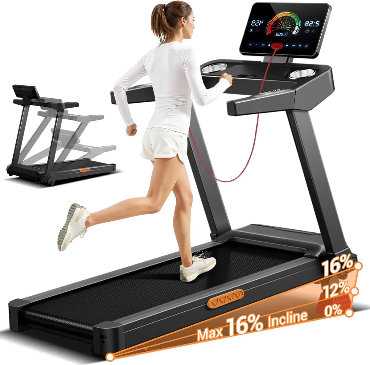 UMAY 3.5CV Tapis de Course Pliable Inclinable 14KM/H – gris/noir