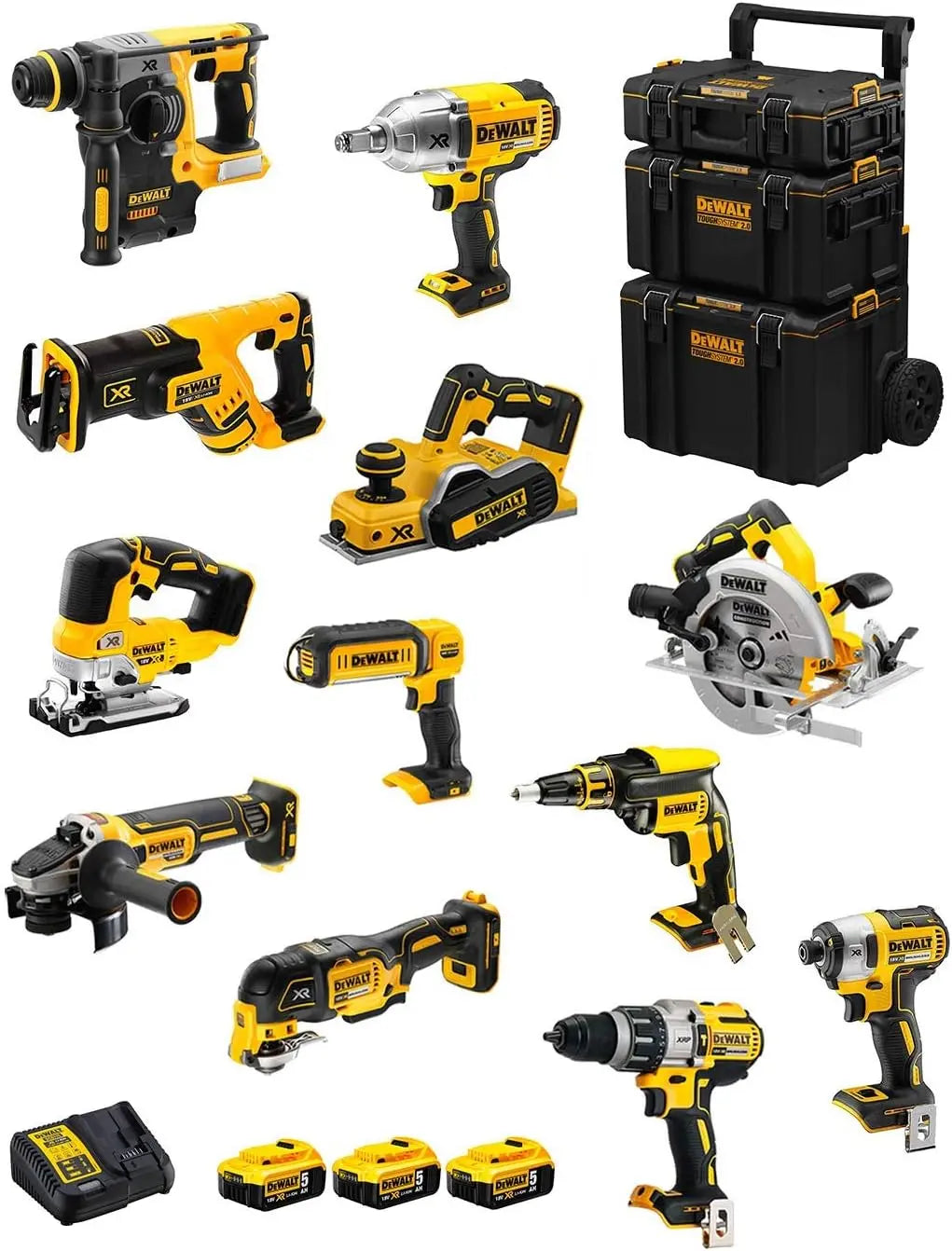 DeWALT Kit DWK1203 DCD996 + DCH273 + DCG405 + DCF887 + DCF889H + DCS334 + DCS570 + DCS355 + DCP580 + – gris/noir