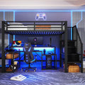 Lit Mezzanine 1 Place Enfant 90 x 200 cm avec éclairage LED et Port USB – noir