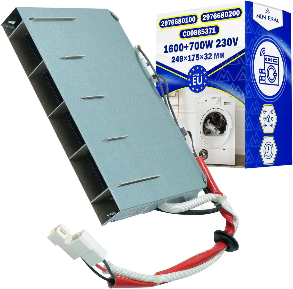 Resistance Seche Linge 1600+700W 230V 2976680200 pour Beko pour Blomberg – gris/beige/bleu