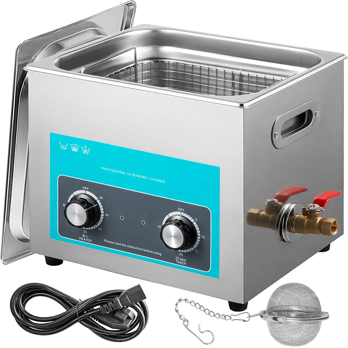 Moh Nettoyeur à Ultrasons avec Minuterie de Chauffage 10 L – 240 W / 300 W, 325 x 265 x 280 mm, argenté