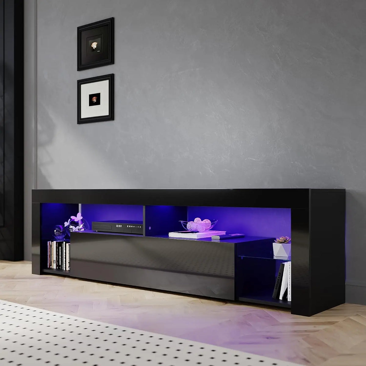 SIRHONA Meuble téléviseur LED Noir – 180 x35 x50,5 cm
