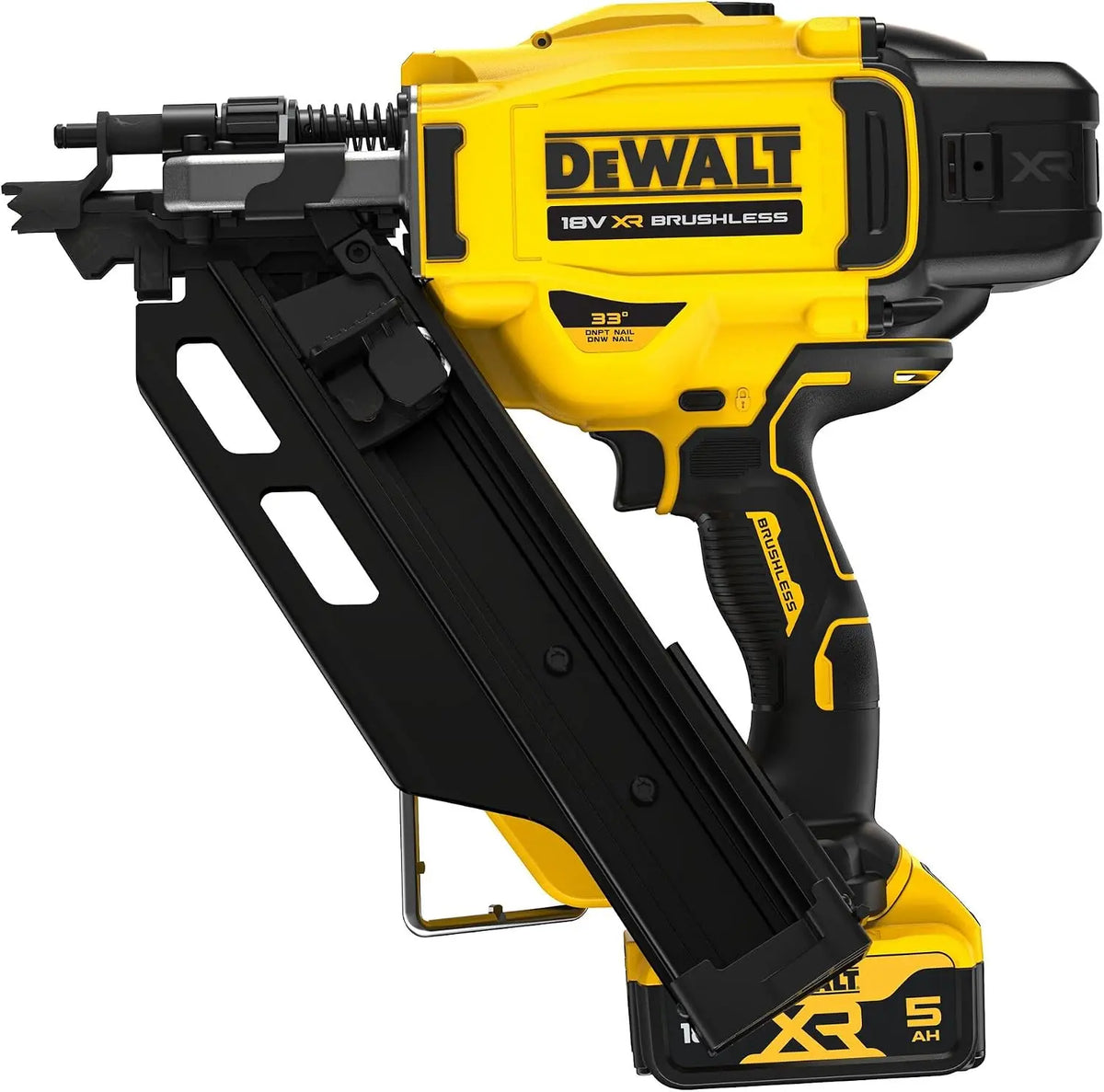 DEWALT Cloueur à Charpente XR 18 V sans balais Nouvelle Génération – DCN930P2-QW, 5 Ah, noir/jaune