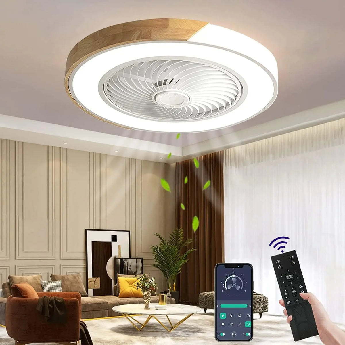 Wildcat Ventilateur de plafond en bois avec éclairage LED – 48 W, beige/gris