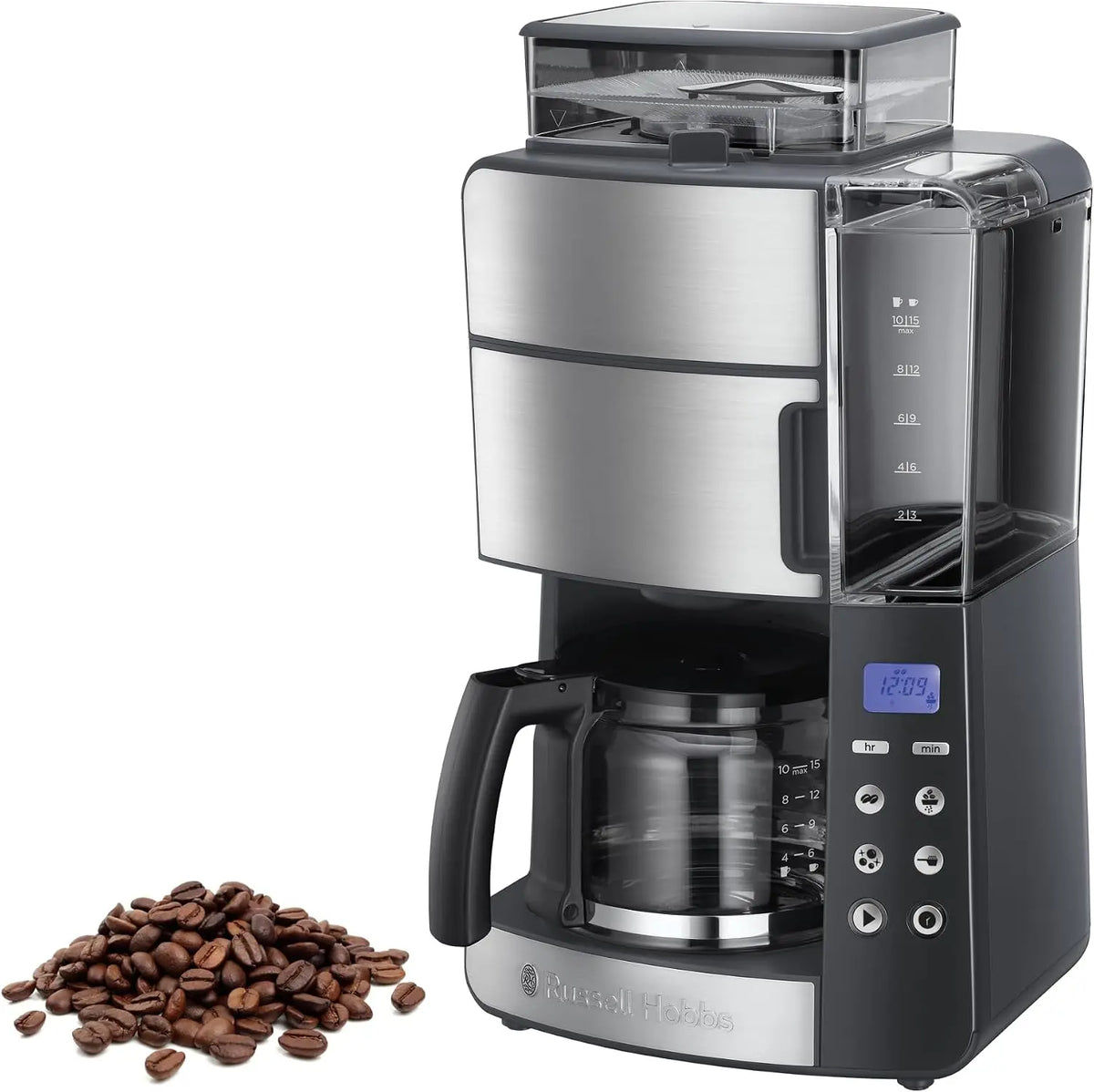 Russell Hobbs Cafetière à Grain [Programmable – 1,25 L, gris/noir
