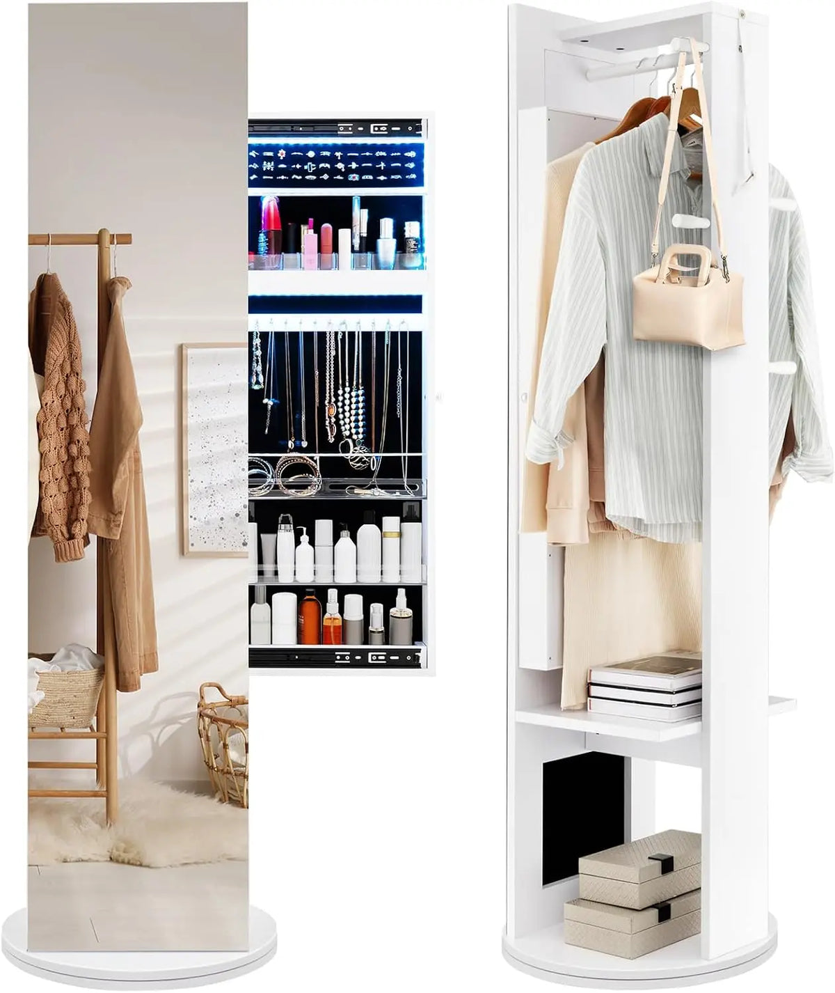 COSTWAY Armoire à Bijoux Pivotante à 360° – 50 x 50 x 166,5 cm, blanc