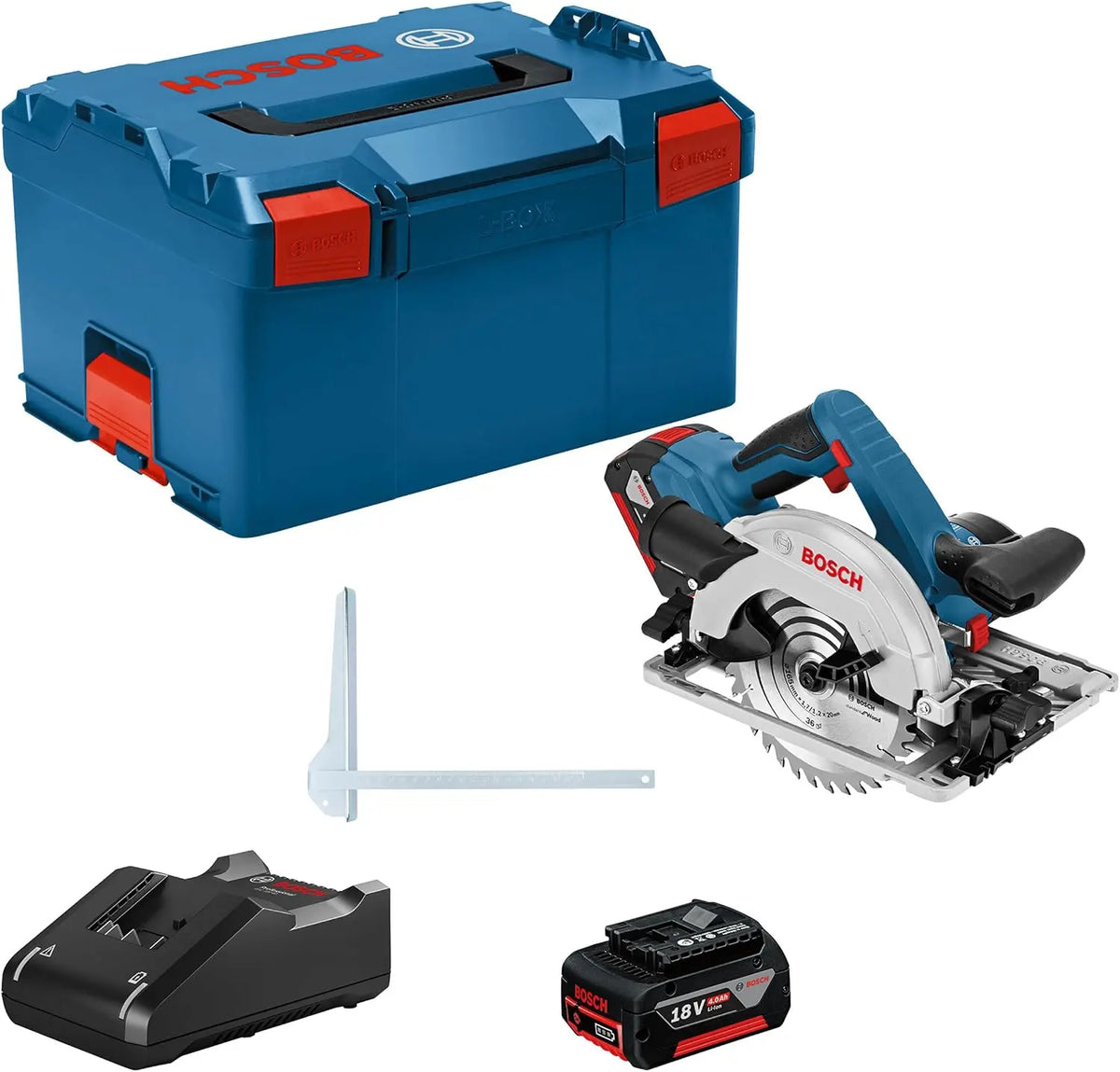 Bosch Professional 18V système scie circulaire sans-fil GKS 18V-57 G compatible rail de guidage – 4,0 Ah, bleu/gris