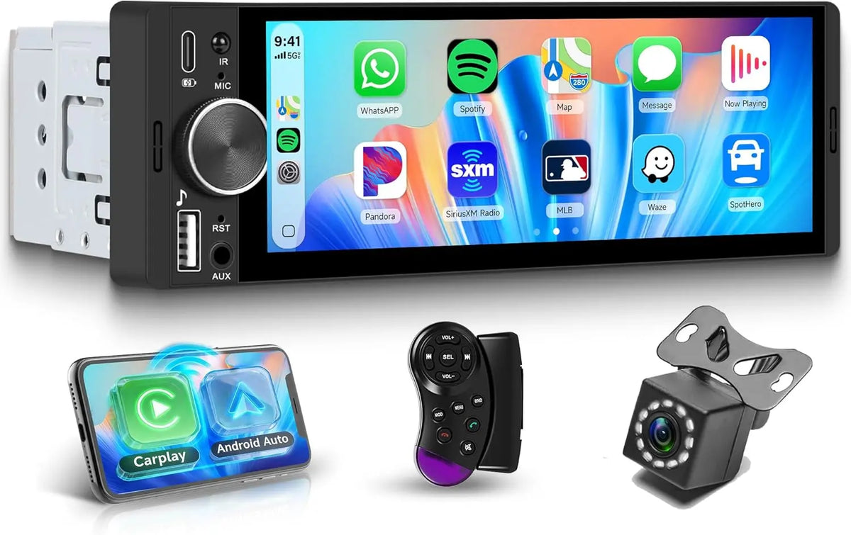Rimoody Autoradio 1 Din avec sans Fil Carplay Android Auto iOS/Android Mirror Link Bluetooth 5.2,6.28 – gris/bleu/noir
