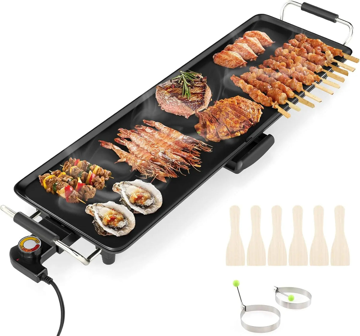 SOARS Plancha Électrique XXL 1800W appareil de cuisson – 68,7 X 22 CM, gris/orange/noir