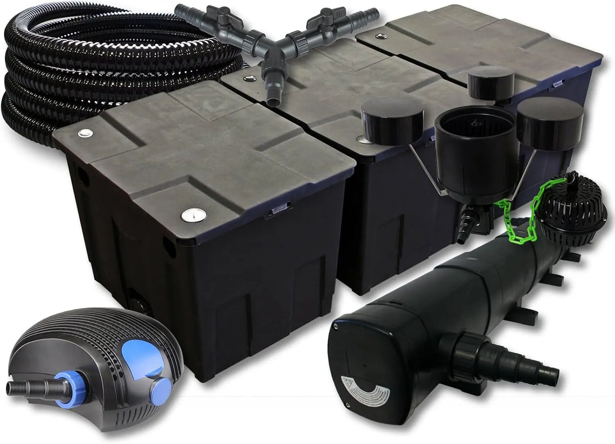 SunSun Kit complet: CBF-350C Filtre de bassin jusqu'à 90000 L – CTF-12000, 100 W / 72 W, 12000 l/h / 2500 l/h, noir/gris