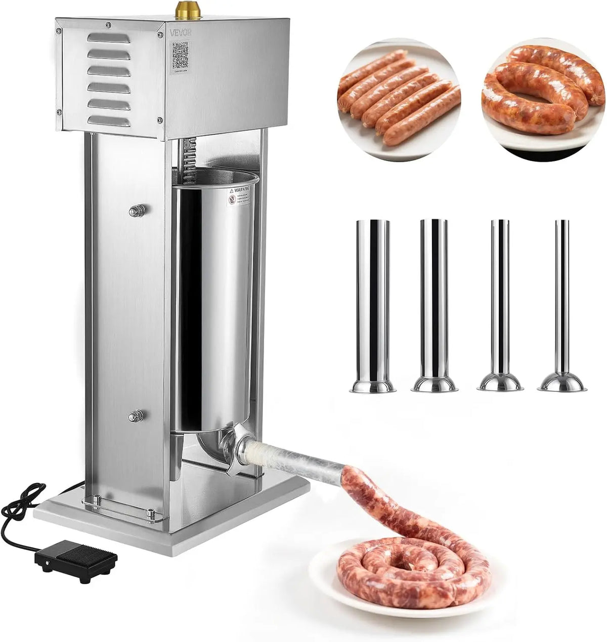VEVOR Poussoir à Saucisses Électrique 15 L – 200 W, 395 x 295 x 850 mm, argenté