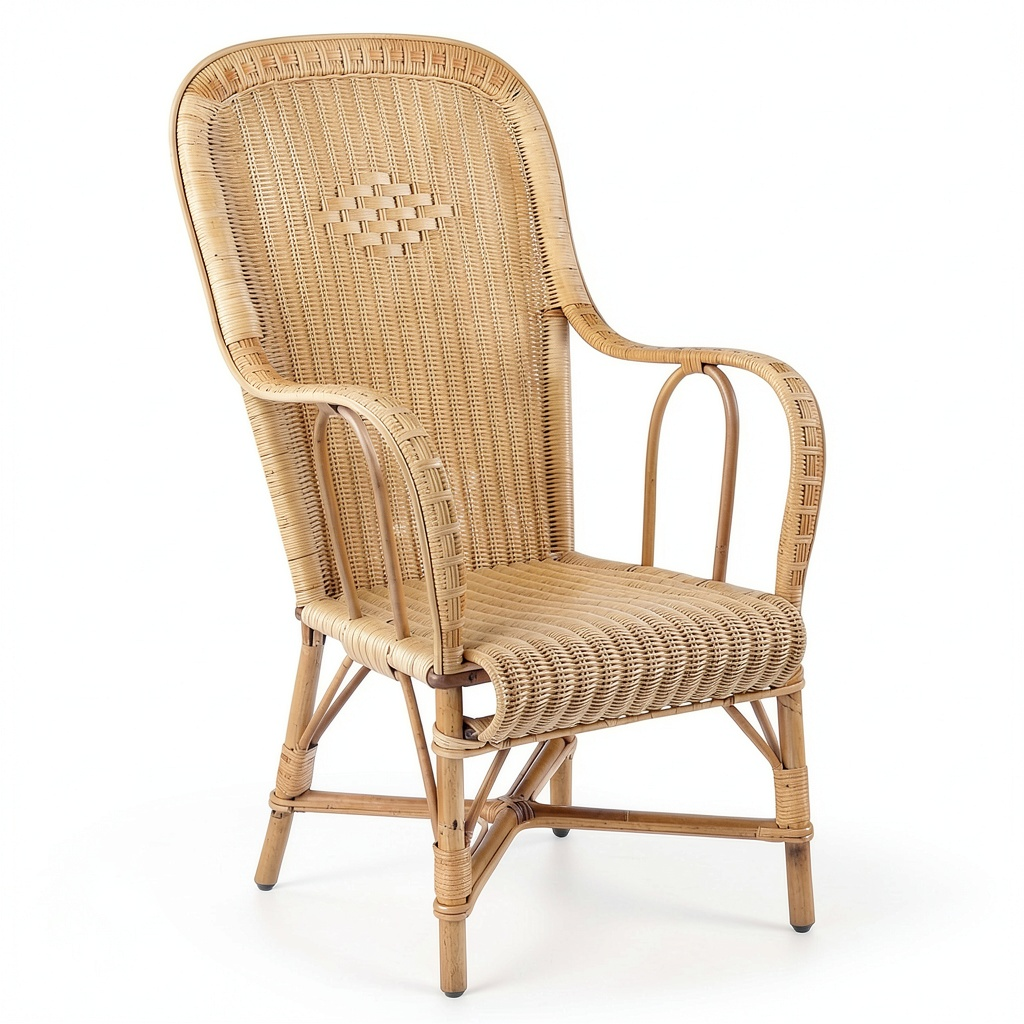 Fauteuil, en résine tressée, coloris naturel, 54 x 58 x 102 cm, pour le salon ou la chambre