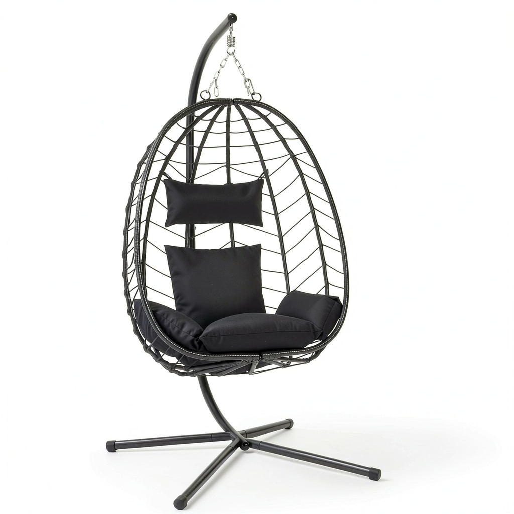 Fauteuil, avec coussin, en métal et résine tressée, 102 x 100 x 196 cm, coloris anthracite, pour le salon ou la chambre
