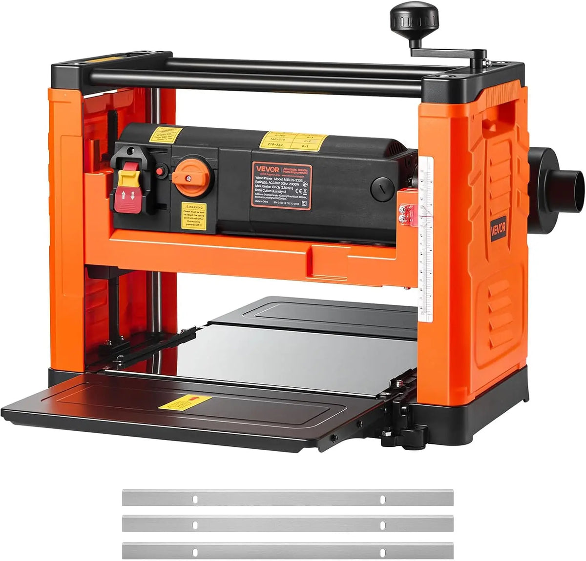 VEVOR Raboteuse Bois Électrique 3 Lames table – 2000 W, 50 Hz, gris/orange