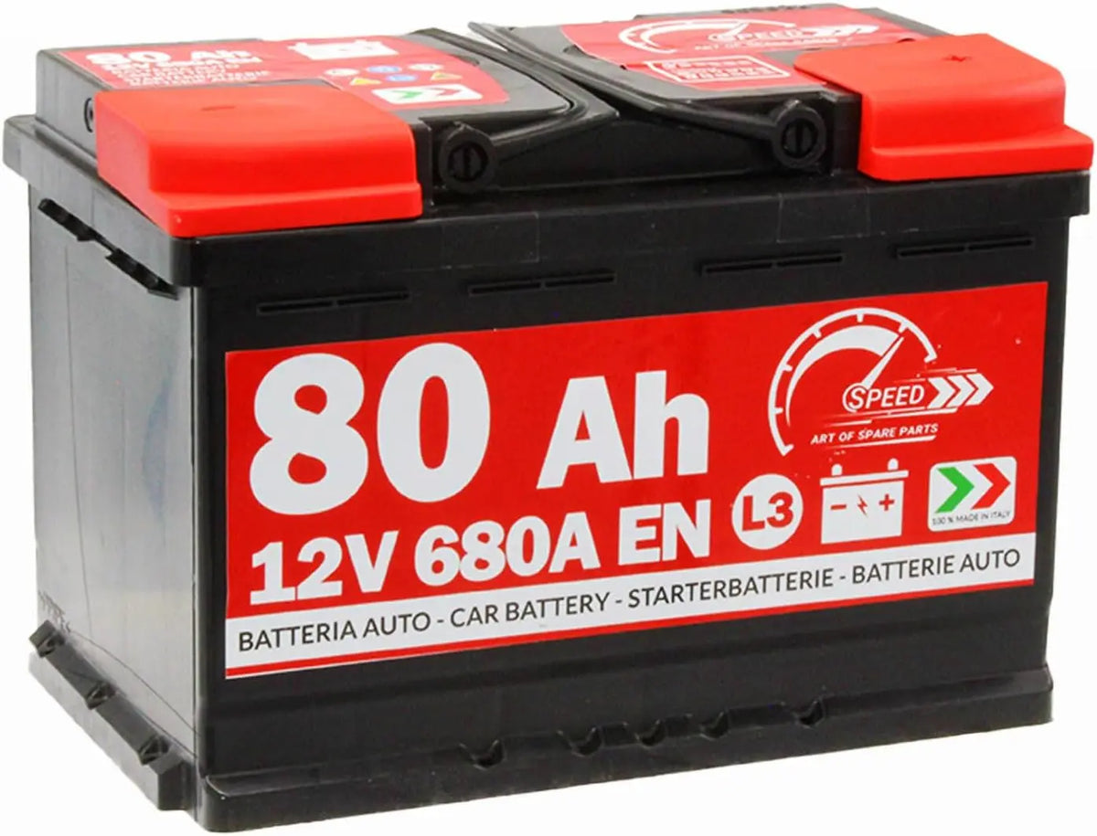 Speed Batterie de démarrage pour voiture – 80 Ah, 278 x 190 x 175 mm, noir/rouge/gris