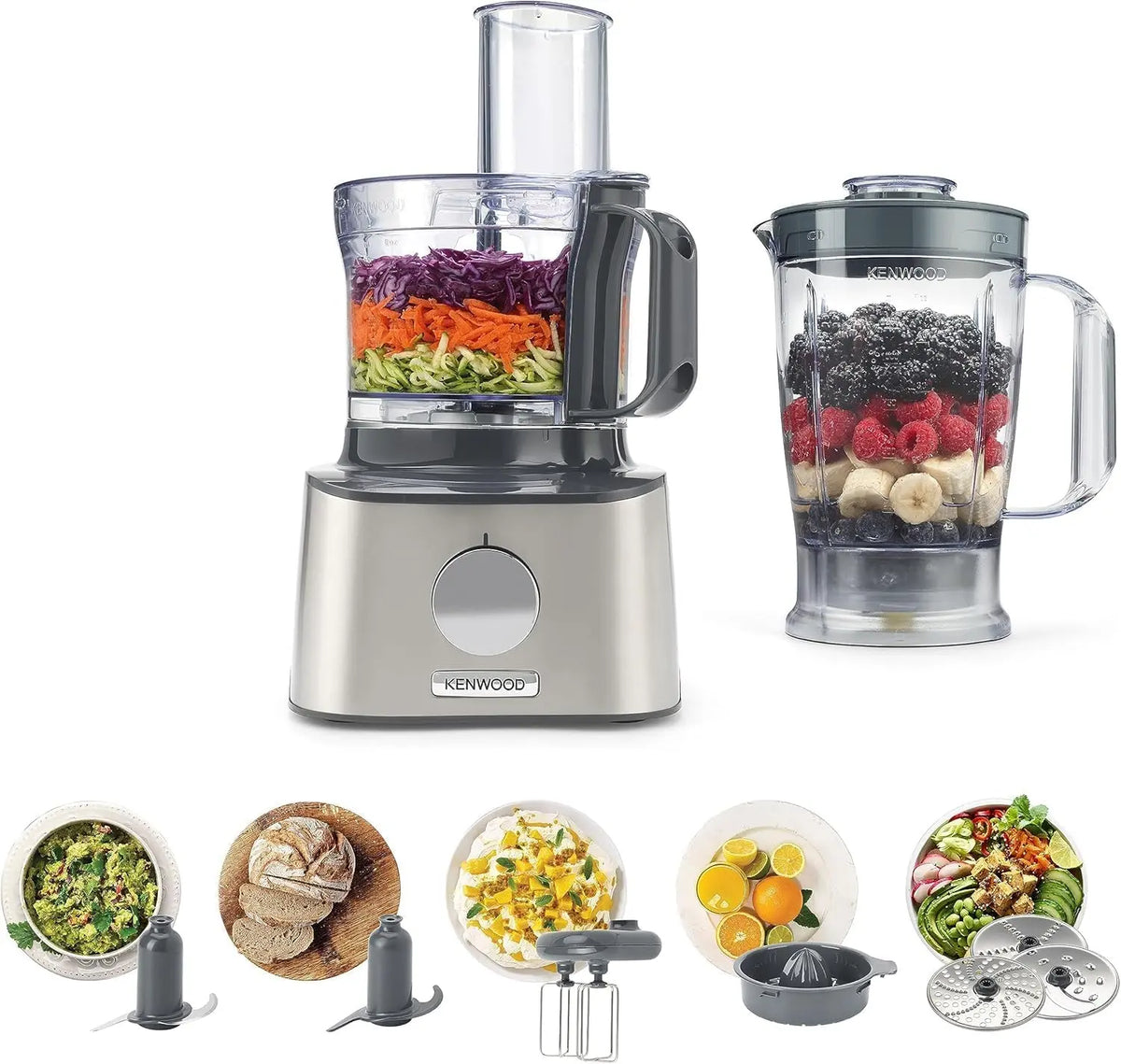 Kenwood MultiPro Compact - Robot Multi. 800W Bol de 2,1L 9 Accessoires – gris