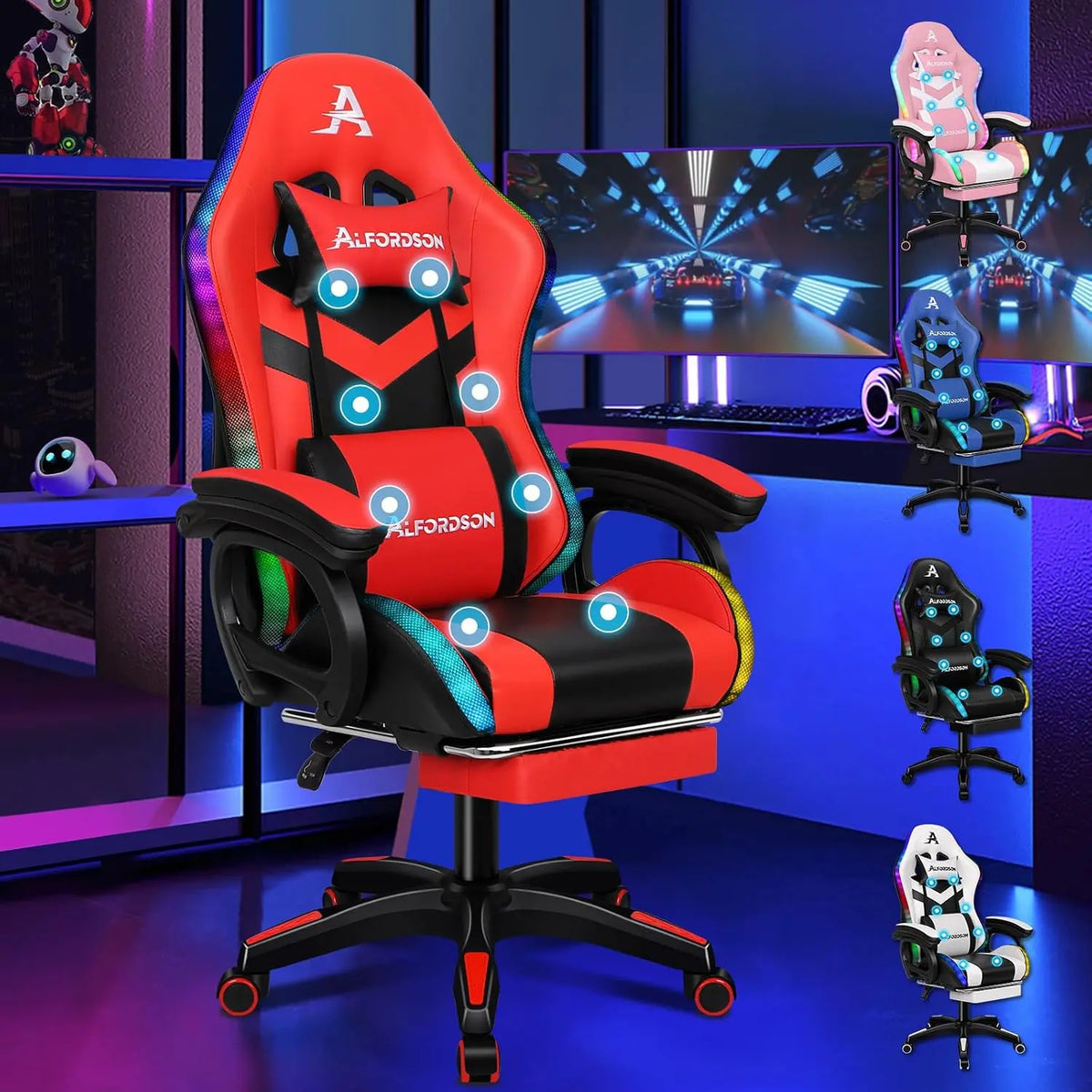 ALFORDSON LED Chaise pour le jeu siège – rouge