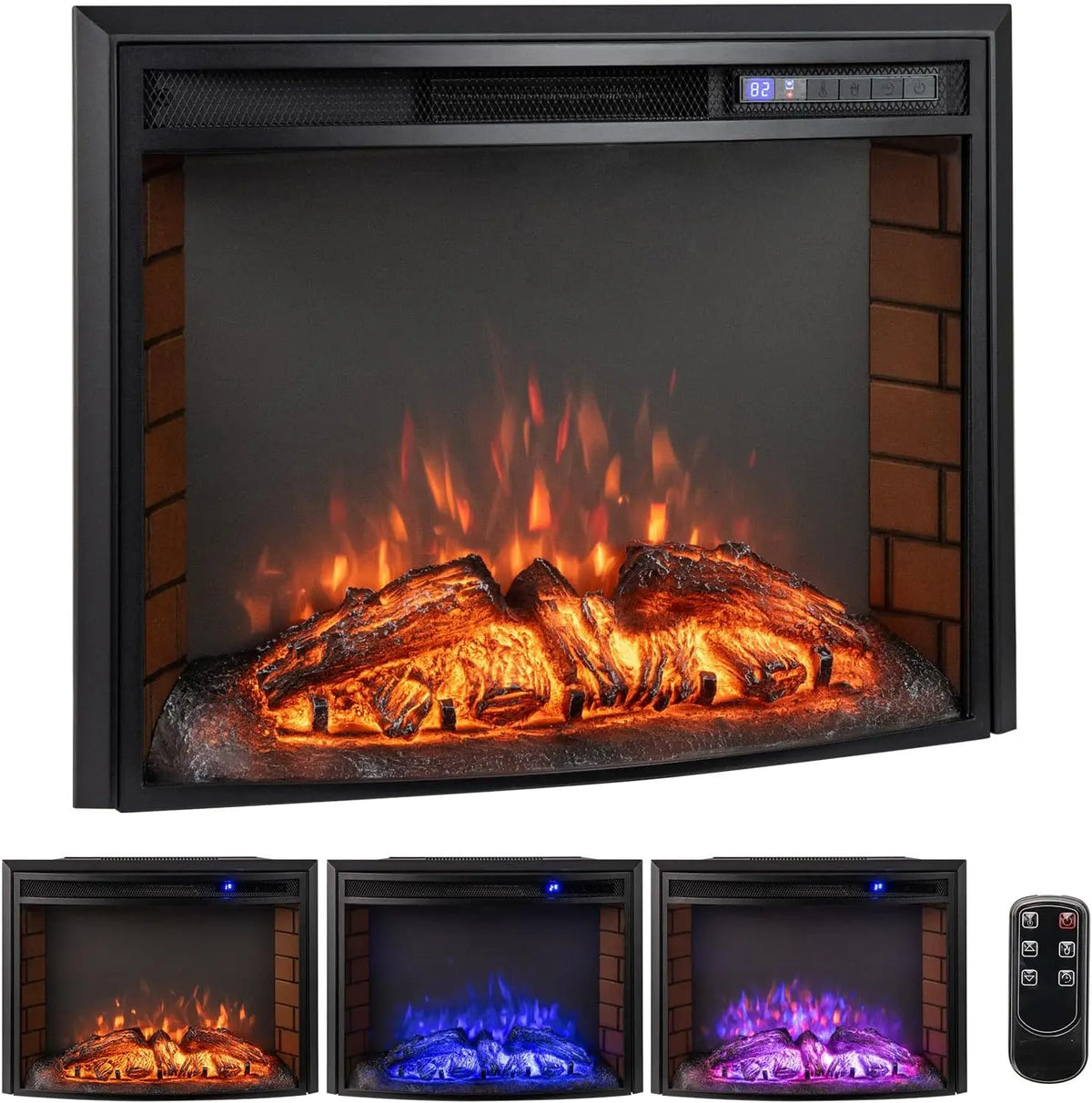 COSTWAY Cheminée Électrique Murale Encastrable Courbé 750W/1500W – gris/noir/orange