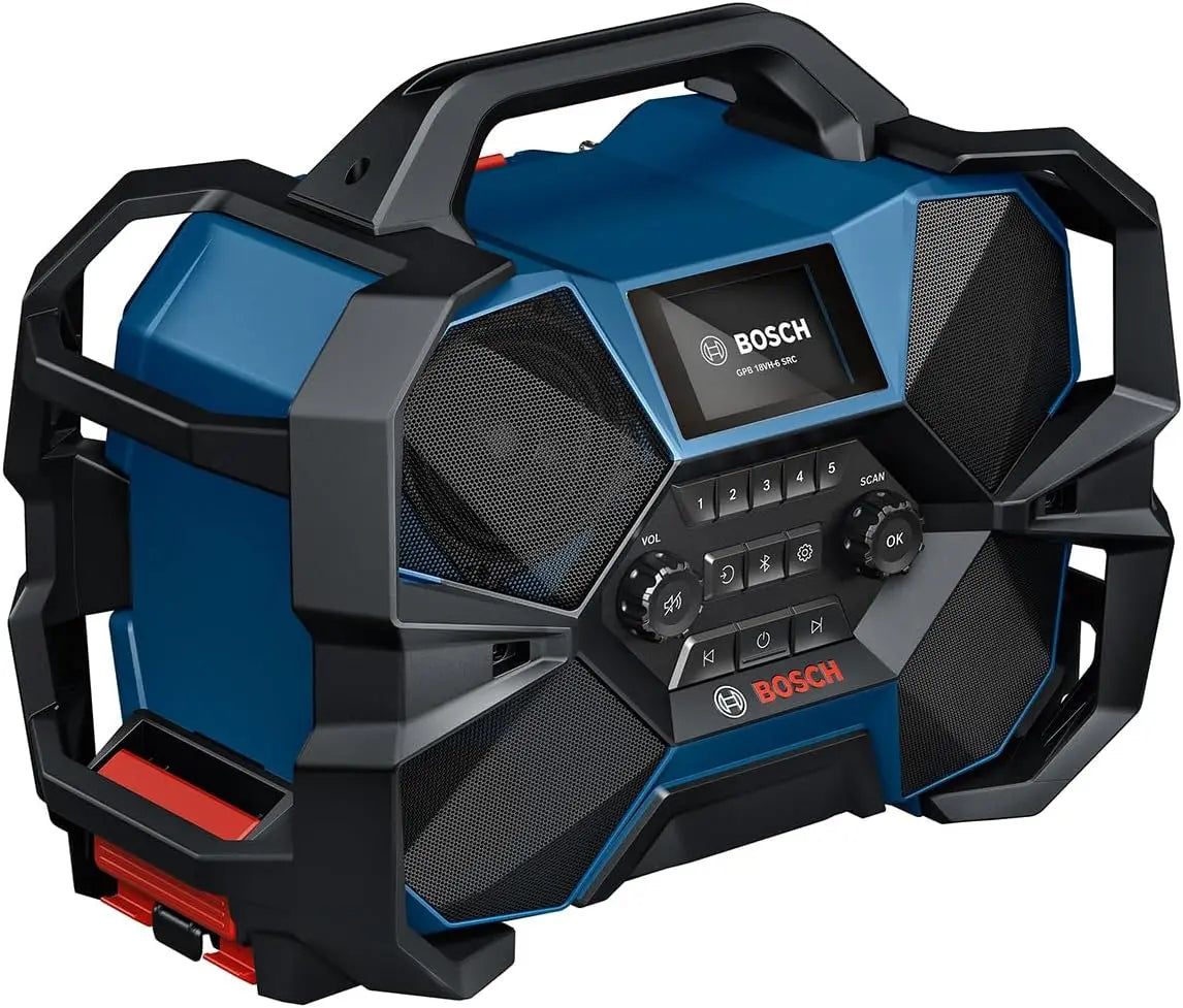 Bosch Professional 18V/ 12V système Radio Sans-Fil GPB 18VH-6 SRC charge Intool pour 18V et 12V – sans batterie, noir/gris/bleu