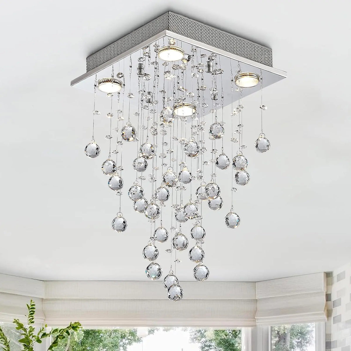 BESTIER Moderne Cristal Goutte De Pluie Lustre Éclairage Encastré LED Plafonnier Luminaire Pendentif – 25 watts, gris