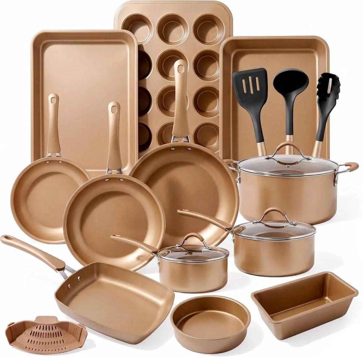 Nutrichef Ensemble de Batterie de Cuisine et de Pâtisserie – beige/orange/gris