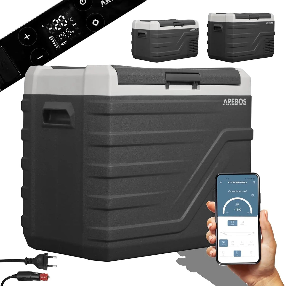 AREBOS Glacière à compresseur 26 L – gris/noir