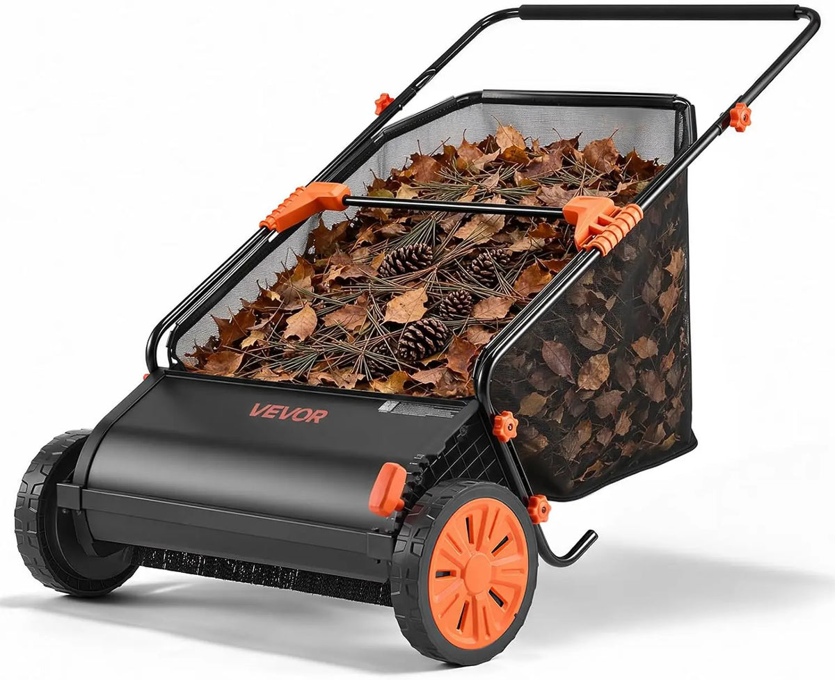 VEVOR Balayeuse à Gazon Manuelle 66 cm – 80 x127 x43 cm, gris/orange/noir
