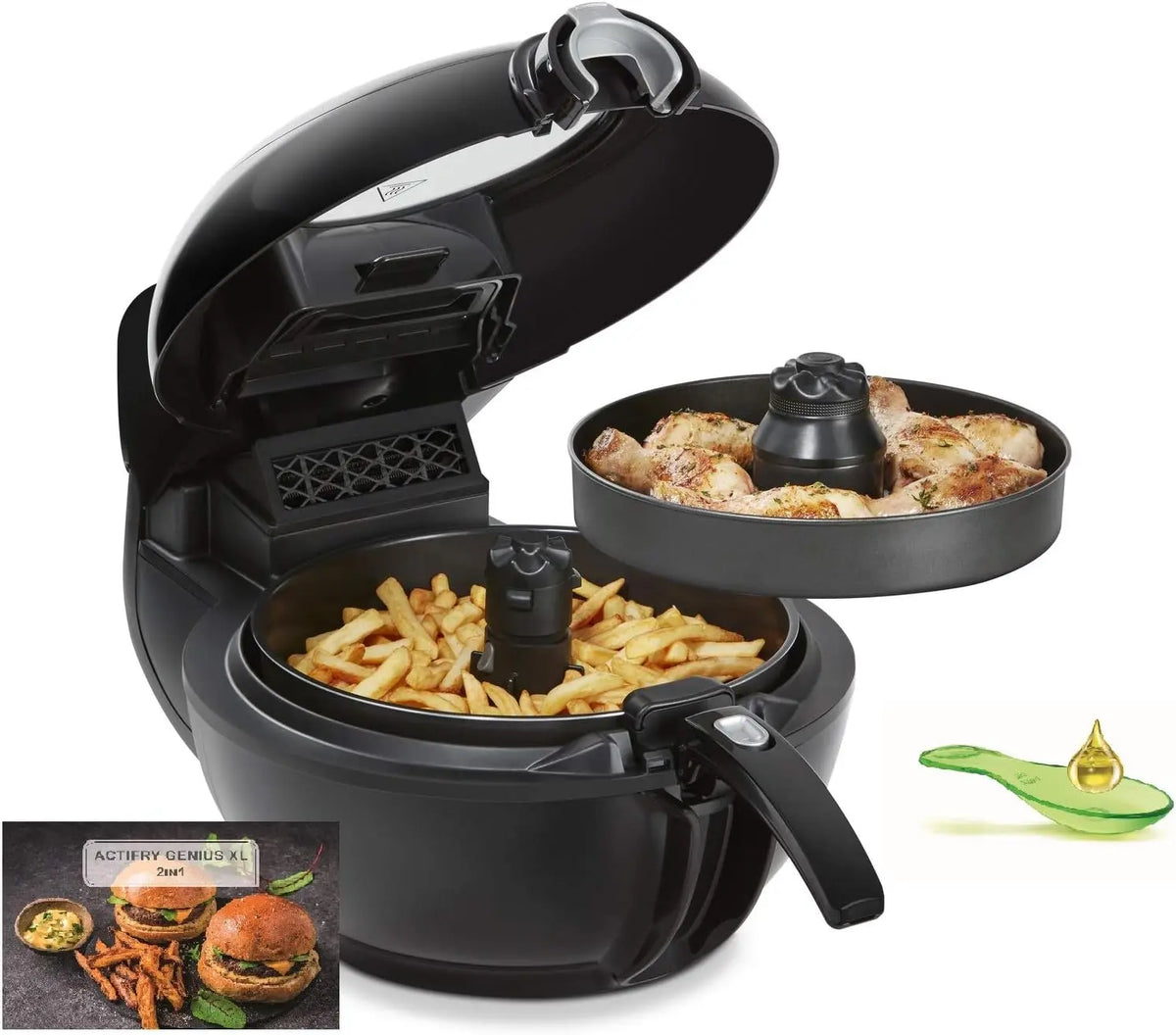 Tefal Friteuse à air chaud 2 en 1 ActiFry Genius XL YV9708 – noir/gris