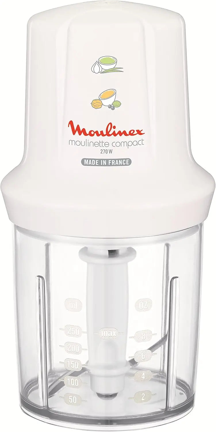 Moulinex DJ300110 Mini Hachoir Electrique Moulinette Compact avec Couvercle Saupoudreur Blanc 270 W – 0,25 Litre