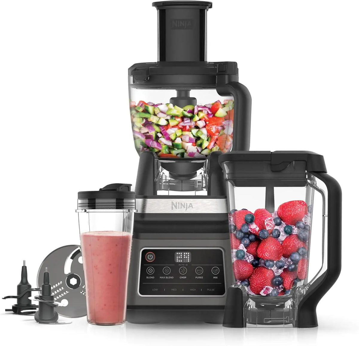 Ninja 3-en-1 Robot de cuisine et mixeur avec 5 programmes: Mixer – BN800EU, 1200 W, 1,8 L / 2,1 L, noir