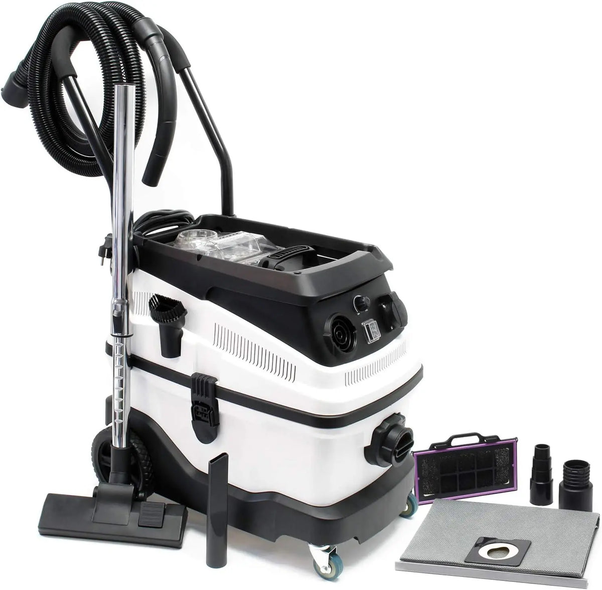 WilTec Aspirateur Eau et poussière - 1600 W/capacité 30 L - Triple étape de Filtration & Fonction – gris/noir