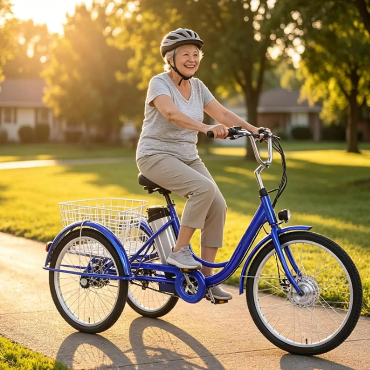 BCBKD Tricycle Électrique 3 Roues pour Adultes 24 Pouces – 250 W, 12 Ah, 624 WH, bleu