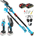 4 en 1 Tronçonneuse sur perche sans fil 15 cm 6″ Mini tronçonneuse avec télescopique 2,5 m + Sécateur – 2,0 Ah, gris/bleu/noir