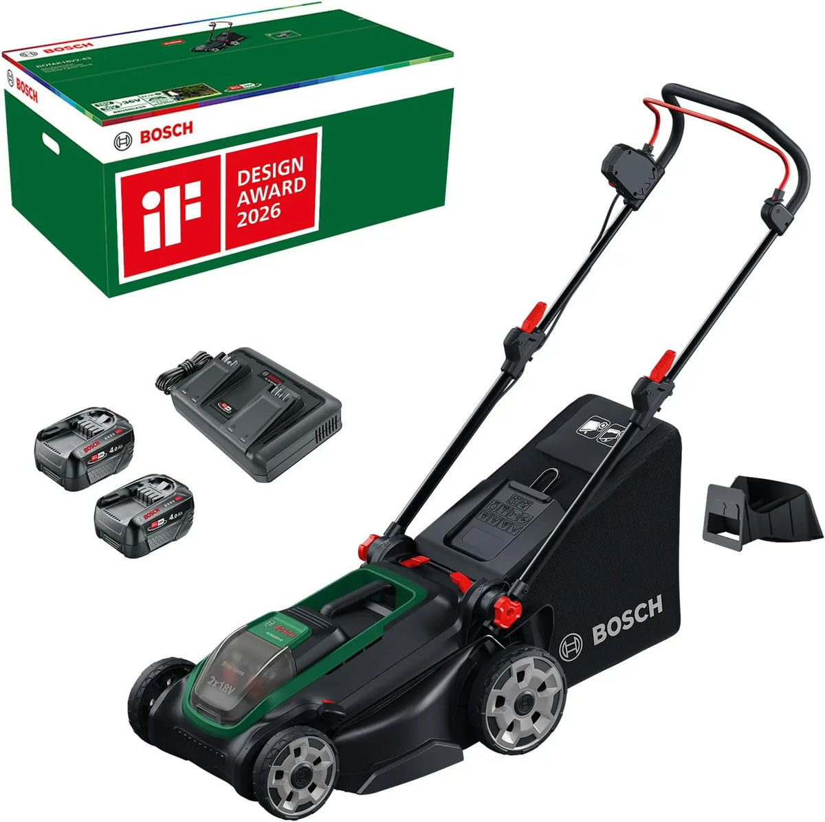 Bosch Tondeuse à Gazon sans-Fil ROTAK18V2-43 – 4,0 Ah, gris/noir/vert