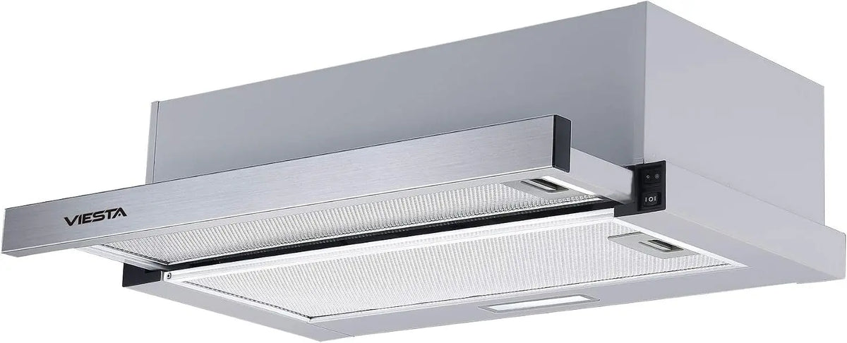 VIESTA Hotte aspirante VDE6065SR - 60 cm - Panneau plat - Incastrable - Extensible - En acier inoxydable – 65 W, 25,7 kWh, argenté