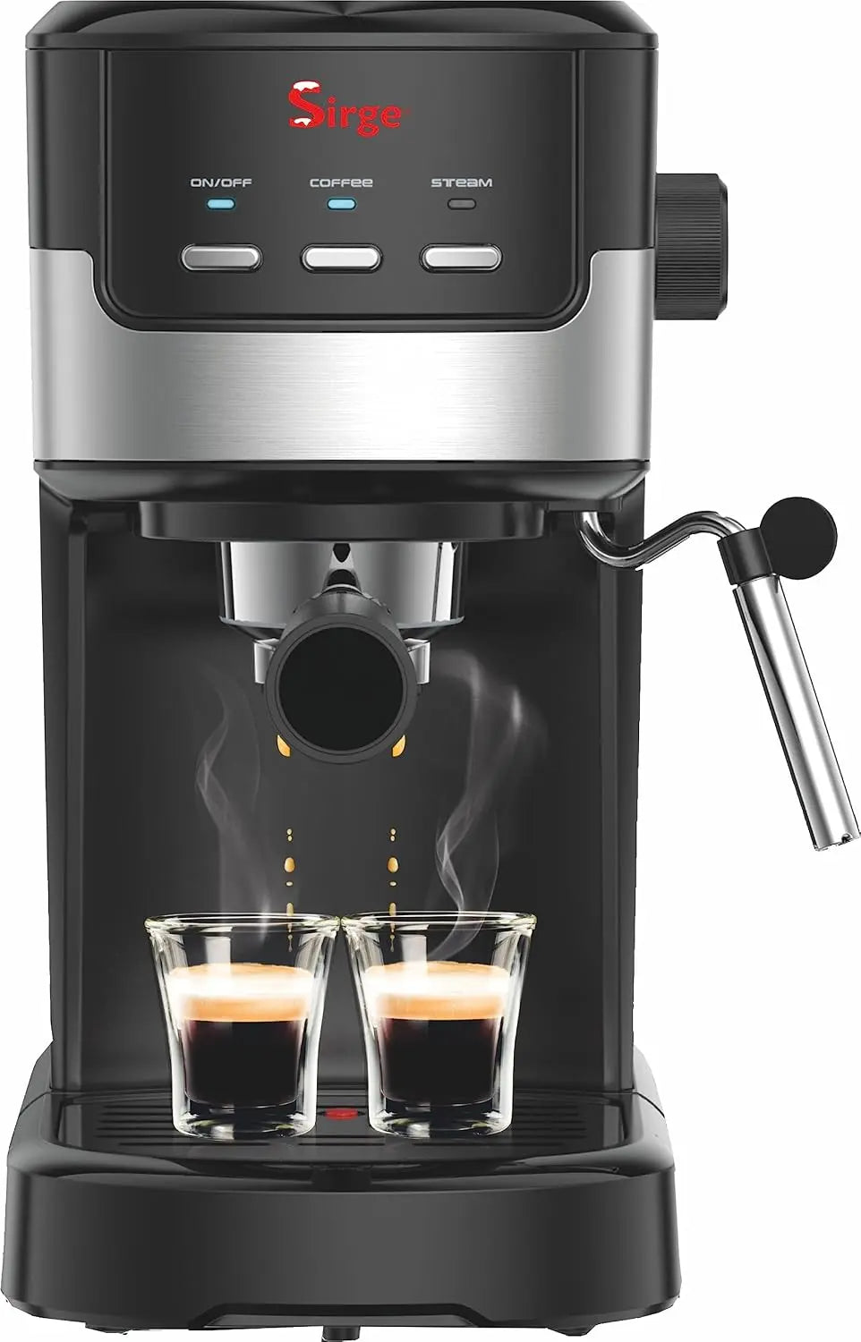 Sirge CREMAEXPRESSO+ Machine à expresso et Cappuccino avec 2 filtres – 1100 W, 1,25 L, 28 x 22 x 30 cm, 50 Hz, noir