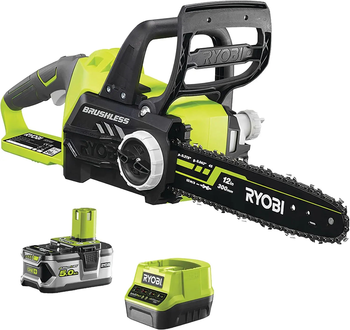 Tronçonneuse RYOBI RCS18X3050F sans balais 18V One+ avec batterie 5.0 Ah – 5,0 Ah, gris/noir