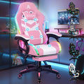 ALFORDSON Ergonomique Chaise pour le jeu RGB LED Massage Chaise Jeu 90-150° – rose