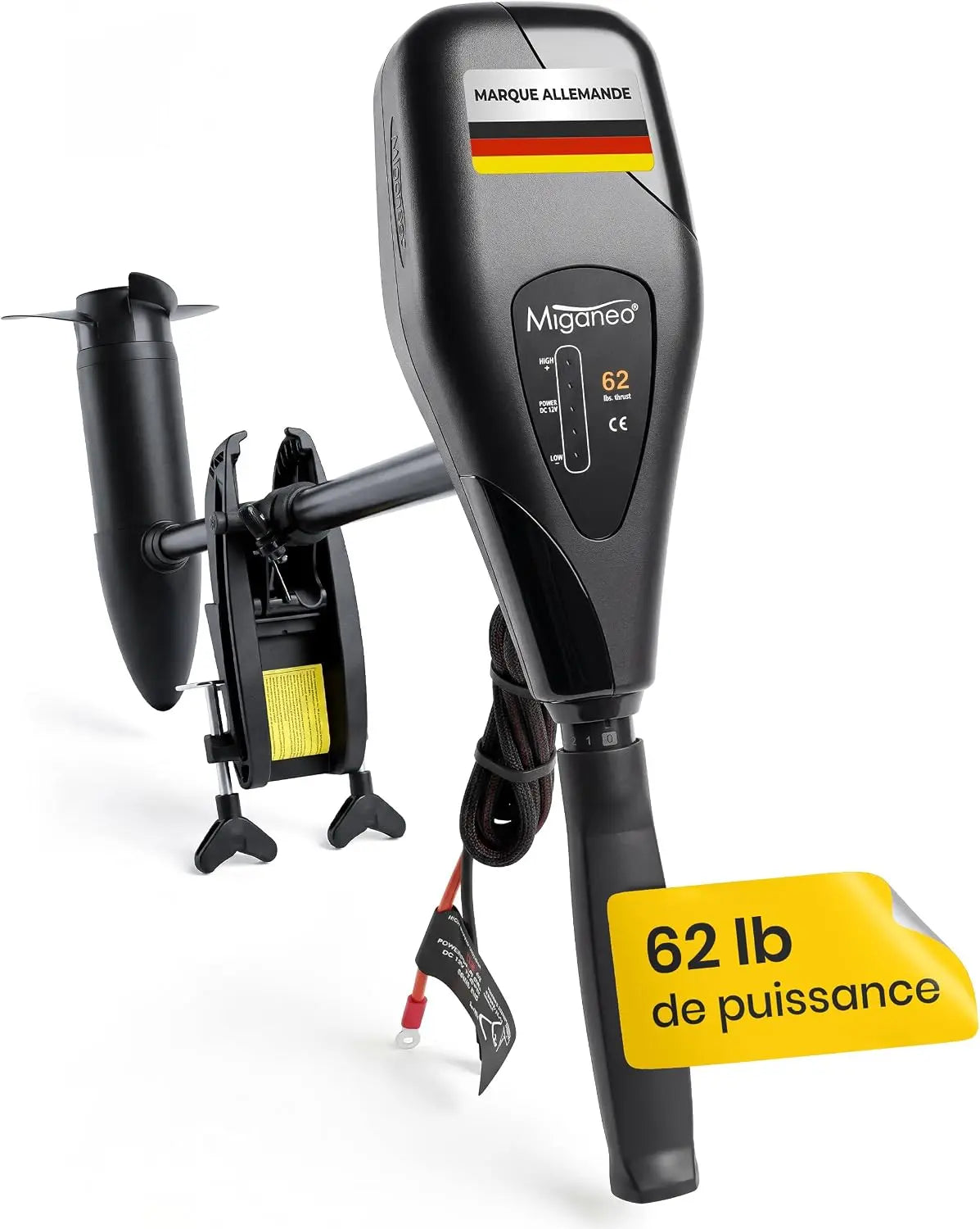 Miganeo Moteur Électrique Bateau TRS 62 lbs – 696 W, 120 Ah, gris/noir