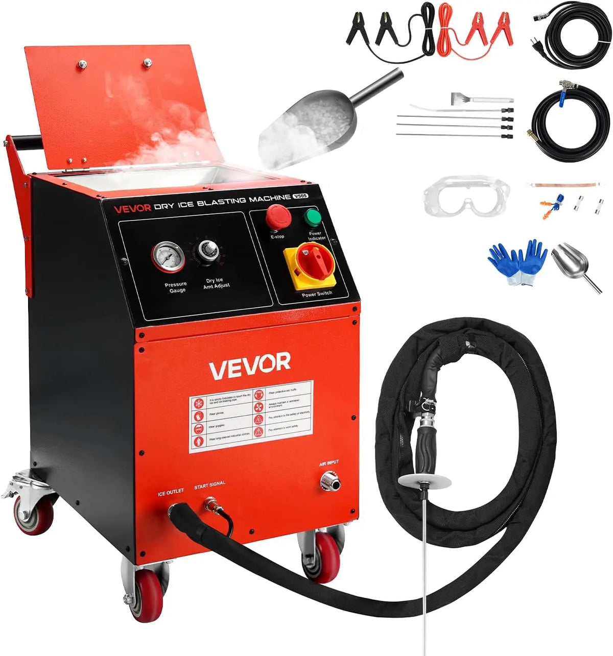 VEVOR Machine de Projection de Glace Sèche – 600 W, 3,0 m³/min, 600 x 420 x 665 mm, noir/rouge/gris