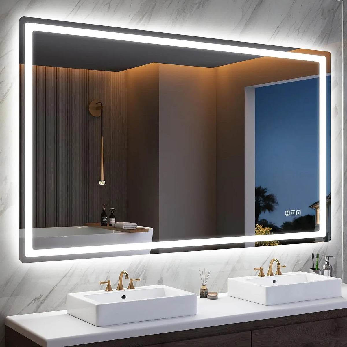 STARLEAD 120x70cm Grand Miroir-LED-Salle-de-Bain-avec-Éclairage et Bluetooth – gris/noir