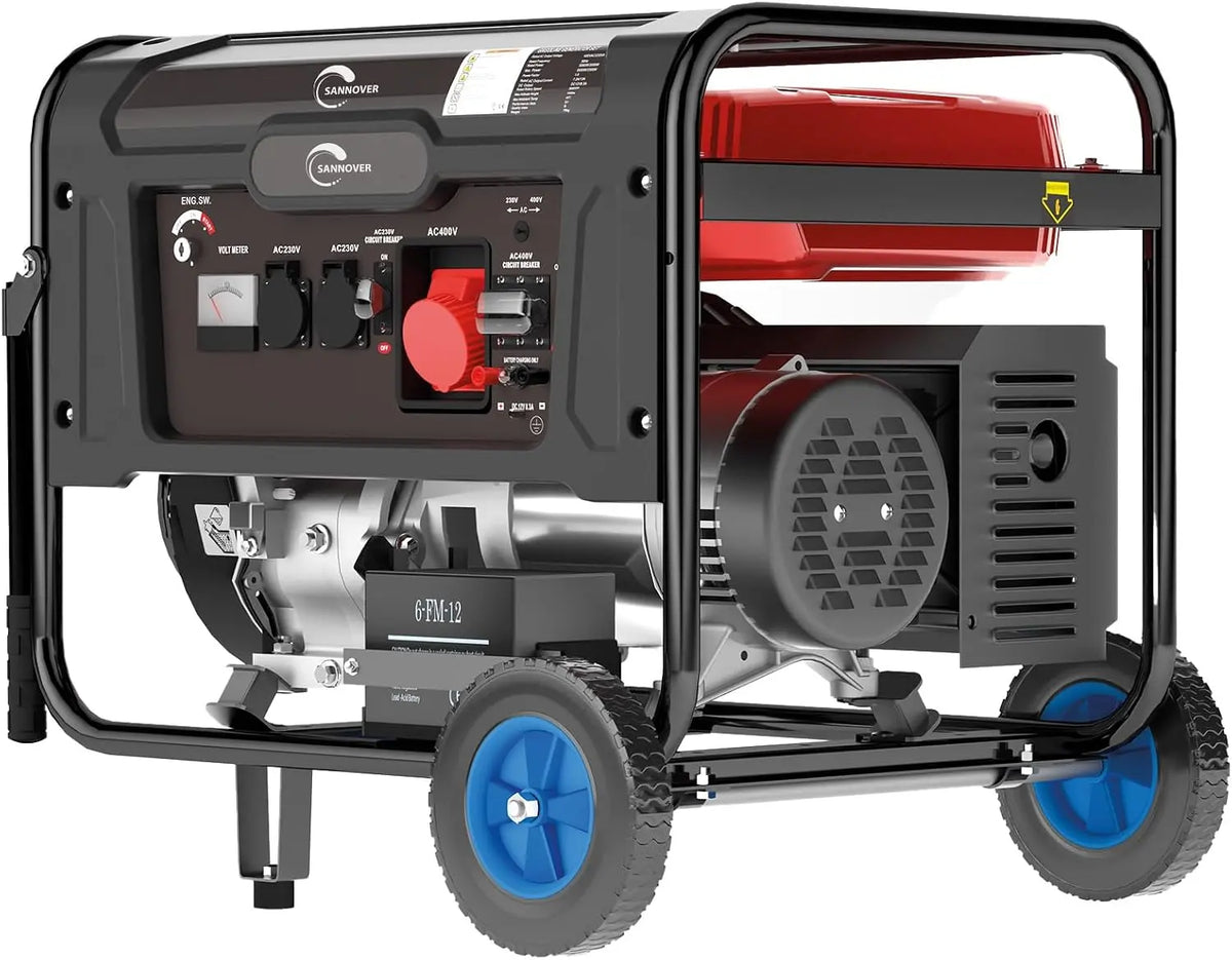 Groupe Electrogène 5 500W 3 prises Monophasé & Triphasé Essence Stromios Sannover – 50 Hz, gris/noir