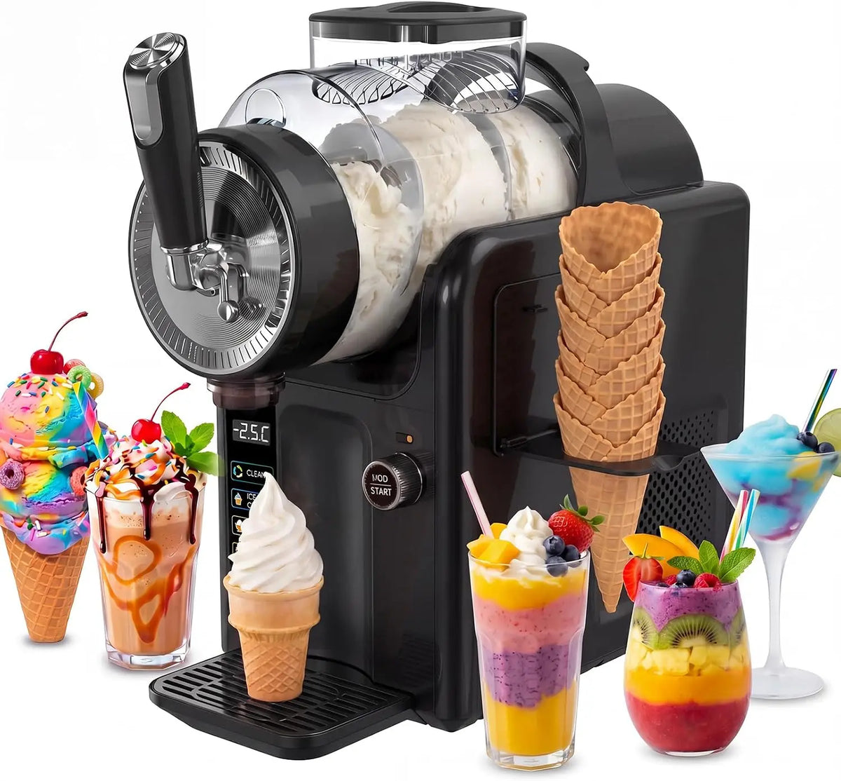 Slush Machine a Granita,2L machine a glace Machine à Slush machine à granité avec écran LED – gris/noir/orange