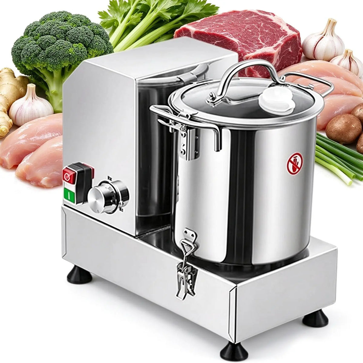 Hachoir À Viande Et Légumes 1800W Robot Cuisine Acier INOX – 15 L, argenté