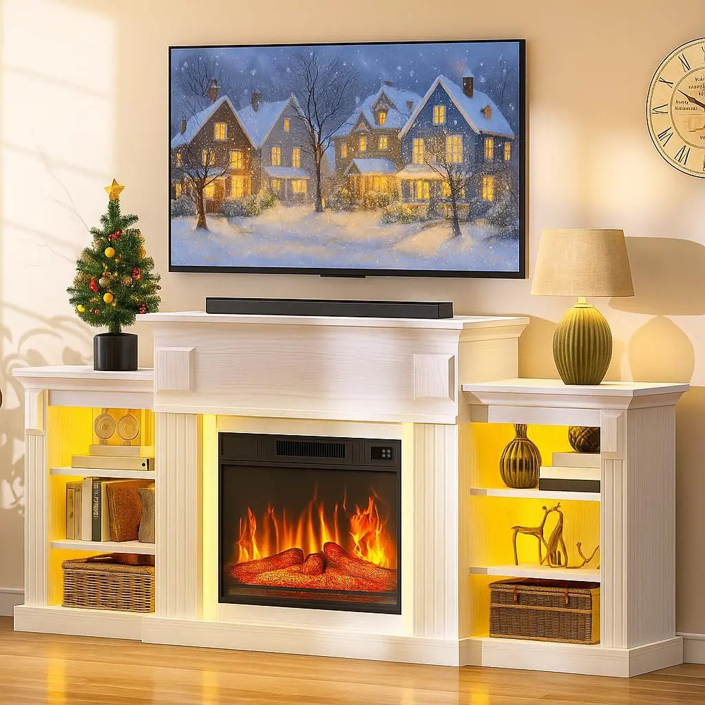 YITAHOME Meuble téléviseur Cheminée Électrique 72' Effet Flamme 3D – blanc
