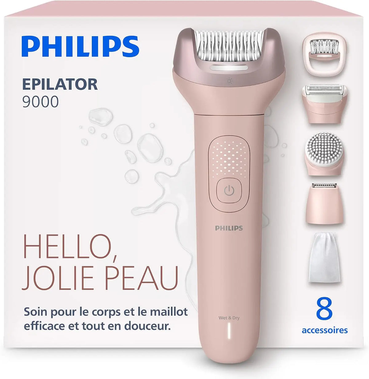 Philips Épilateur série 9000 – sans fil, BRE719/00, gris/beige