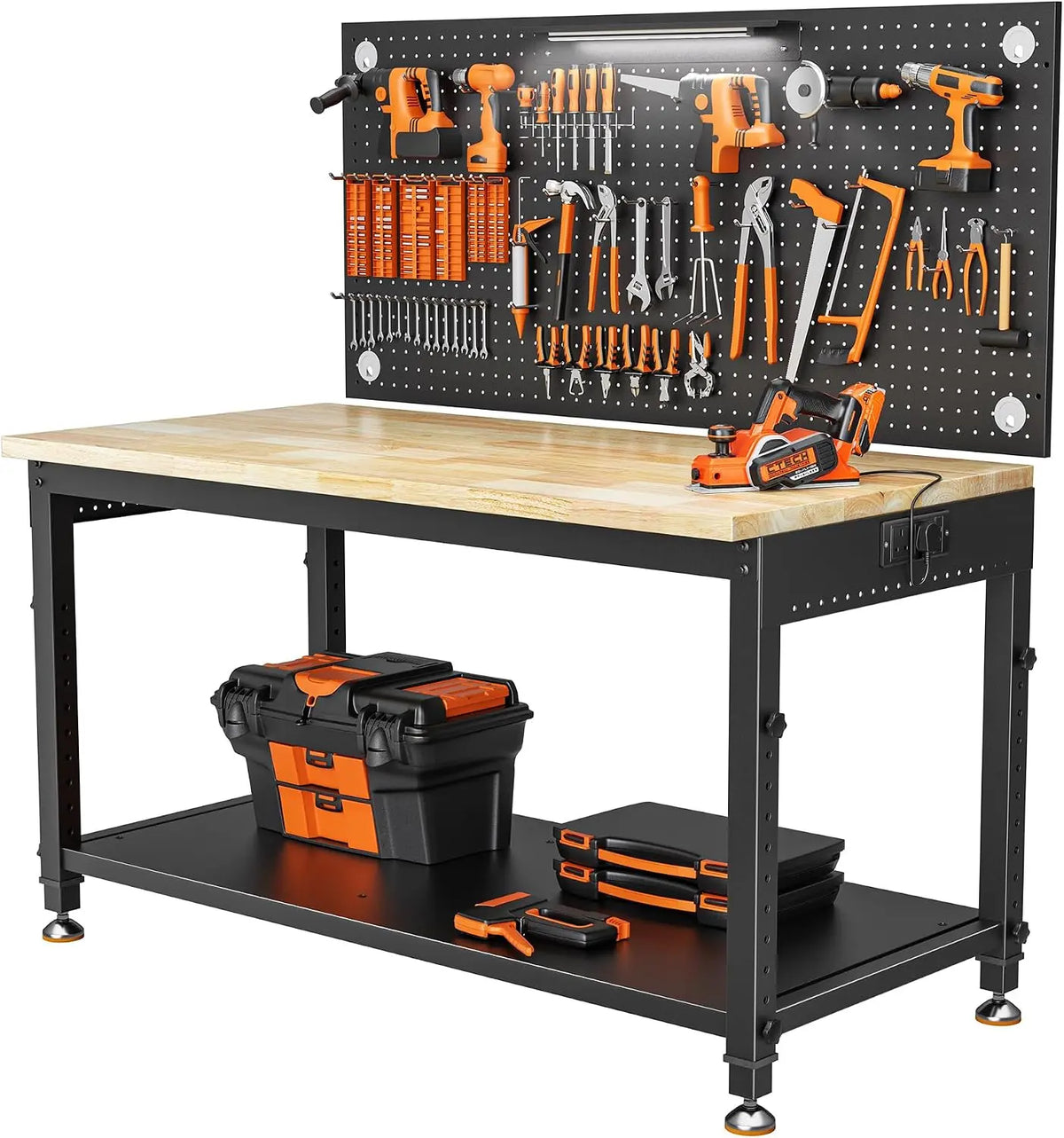 Établi Atelier Garage avec Table de Travail 122 x 60 cm – gris/noir/orange