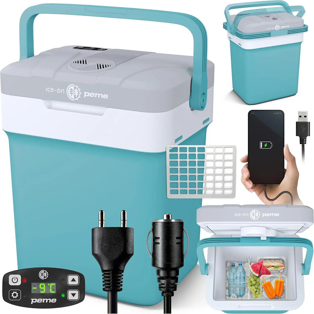 Peme Glaciere Electrique Compression Voiture 12V - 220/240V 25,7L – gris/bleu