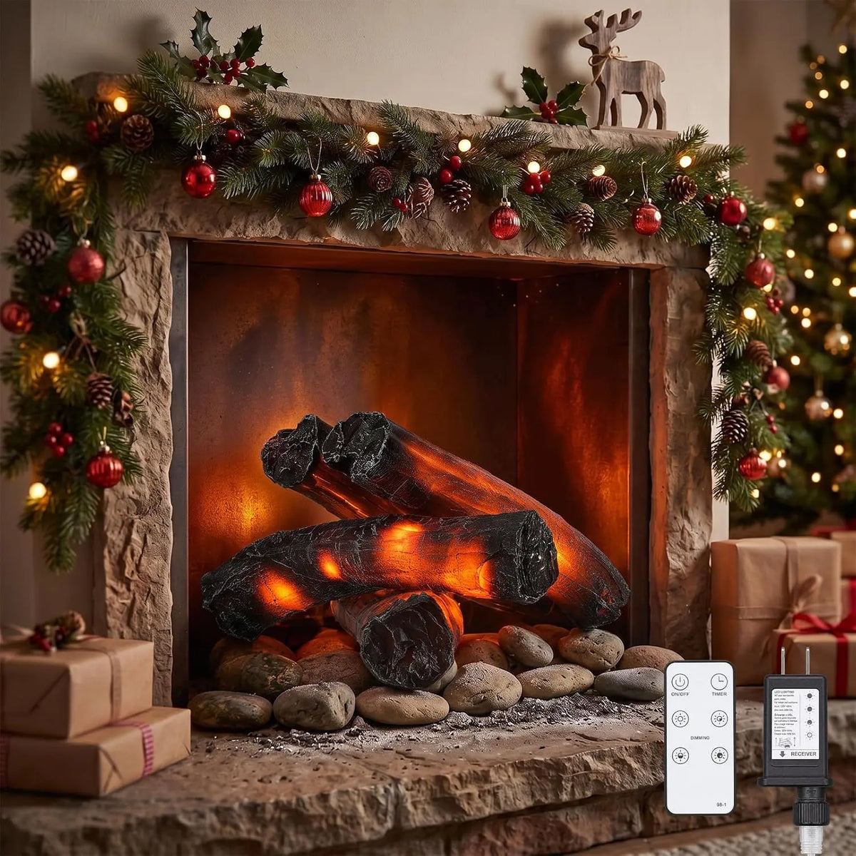 Tuanse Lot de 4 feux de cheminée de Noël sans flamme 22,1 cm – orange/noir